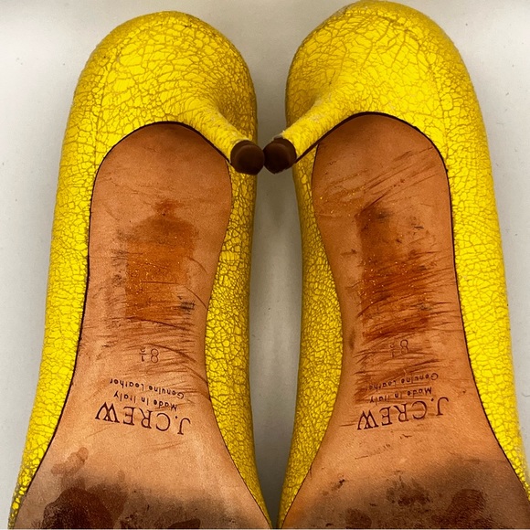 J CREW BRIGHT YELLOW CRACKLE LEATHER PUMPS - Picture 10 of 12